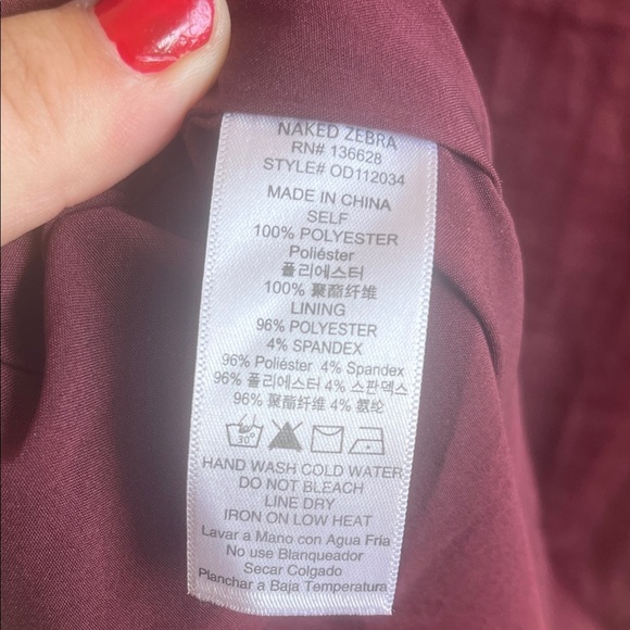 Elegant Burgundy Naked Zebra Ruffle Sleeve Dress Size Large - Picture 7 of 7